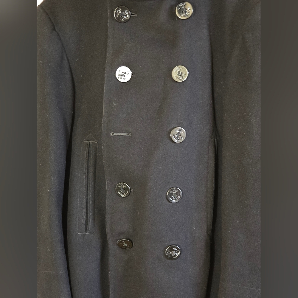 Vintage 40s WW2 US Naval Clothing Factory 10 Button Navy Wool PeaCoat Military - Picture 6 of 16